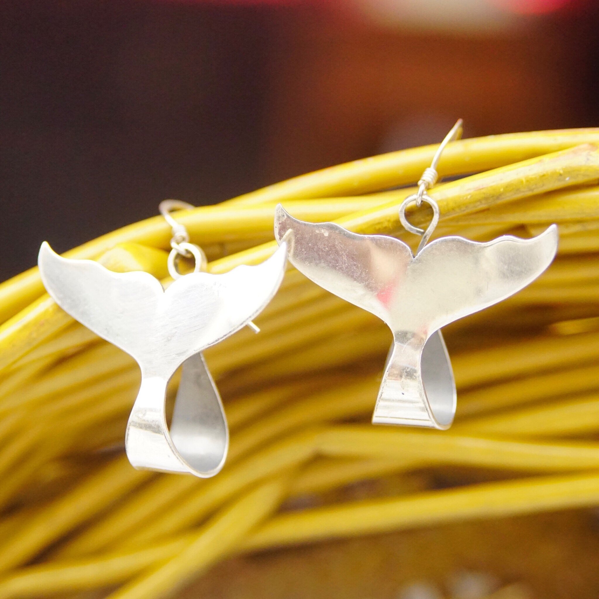 Dolphin Tail Dangle Earrings, Minimalist Silver Fish Hook Earrings, Aquatic Life Jewelry, Kuhl Sterling, 925