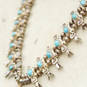 Vintage Petite/Baby Native American Squash Blossom Necklace, Hammered Silver & Turquoise Stones, Naja Pendant, Old Pawn Jewelry