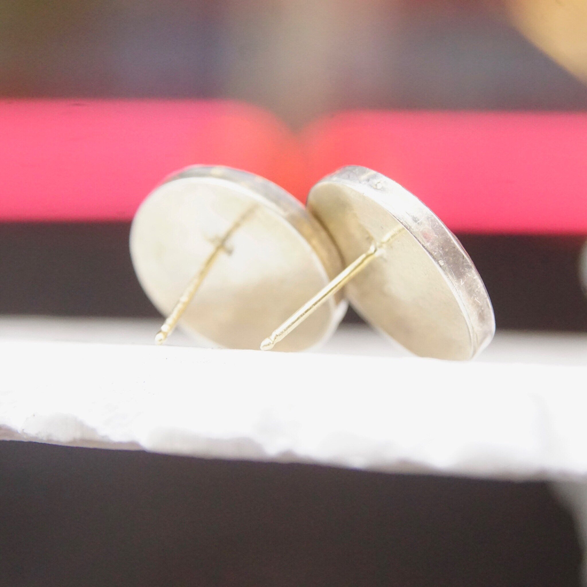 Vintage Signed Tabra 925 Moon Face Earrings, Small Sterling Silver Disc Stud Earrings, Moon God/Goddess, Unique Jewelry, 3/4 Diameter