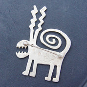 Vintage Signed Leitz 89 Sterling Silver & 24K Gold Monster Brooch, Hammered Silver Pin With Textured Gold Heart, Unique/Abstract Animal Pin