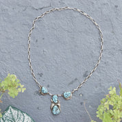 Vintage Signed Tom Willeto Sterling Silver & Turquoise Necklace, Multi-Stone Turquoise Y-Pendant, Adjustable Long Link Cable Chain