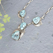 Vintage Signed Tom Willeto Sterling Silver & Turquoise Necklace, Multi-Stone Turquoise Y-Pendant, Adjustable Long Link Cable Chain