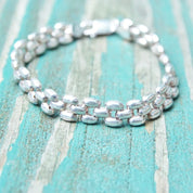 Vintage Italian Sterling Silver Panther Link Bracelet, 8mm, Minimalist Silver Bracelet, Lobster Clasp, Italy 925, 7 1/2 L