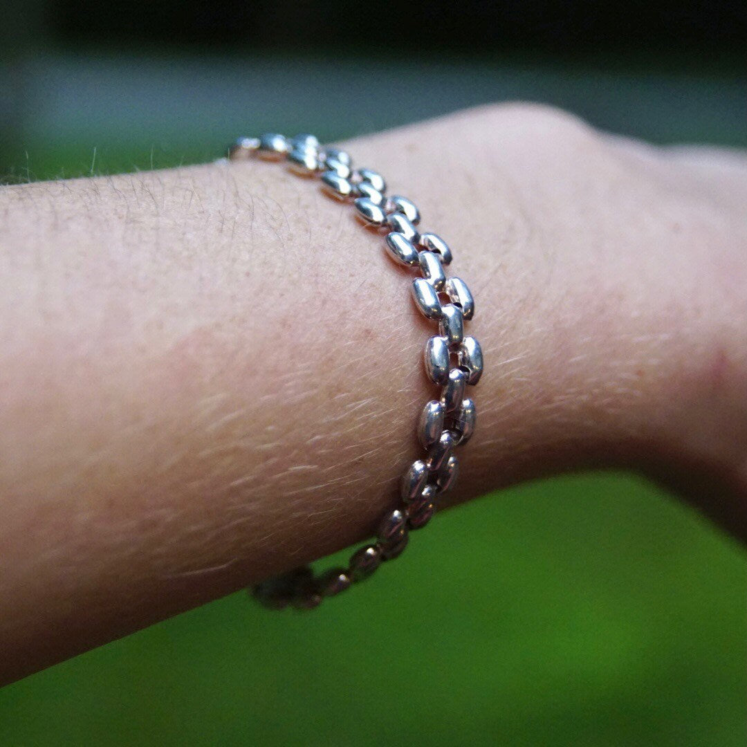 Vintage Italian Sterling Silver Panther Link Bracelet, 8mm, Minimalist Silver Bracelet, Lobster Clasp, Italy 925, 7 1/2 L