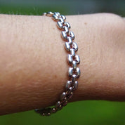 Vintage Italian Sterling Silver Panther Link Bracelet, 8mm, Minimalist Silver Bracelet, Lobster Clasp, Italy 925, 7 1/2 L