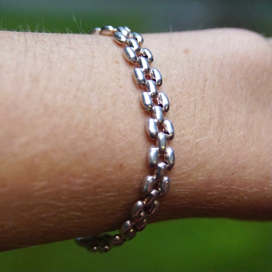 Vintage Italian Sterling Silver Panther Link Bracelet, 8mm, Minimalist Silver Bracelet, Lobster Clasp, Italy 925, 7 1/2 L