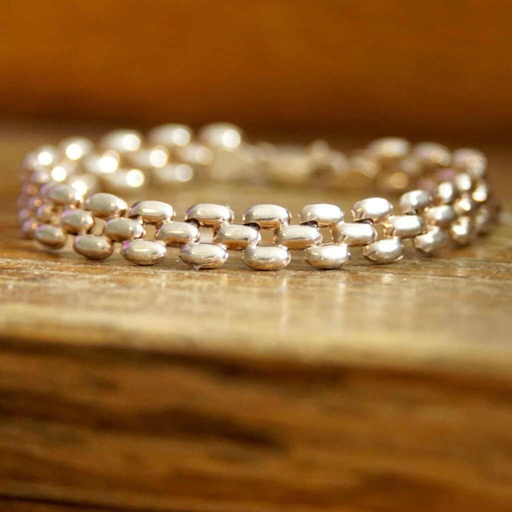 Vintage Italian Sterling Silver Panther Link Bracelet, 8mm, Minimalist Silver Bracelet, Lobster Clasp, Italy 925, 7 1/2 L