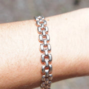 Vintage Italian Sterling Silver Panther Link Bracelet, 8mm, Minimalist Silver Bracelet, Lobster Clasp, Italy 925, 7 1/2 L