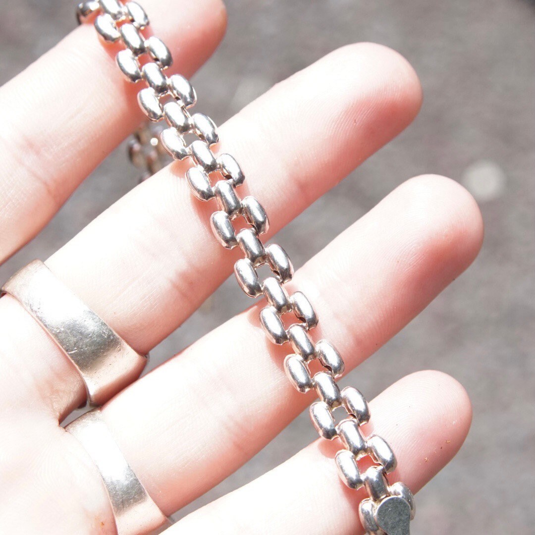Vintage Italian Sterling Silver Panther Link Bracelet, 8mm, Minimalist Silver Bracelet, Lobster Clasp, Italy 925, 7 1/2 L