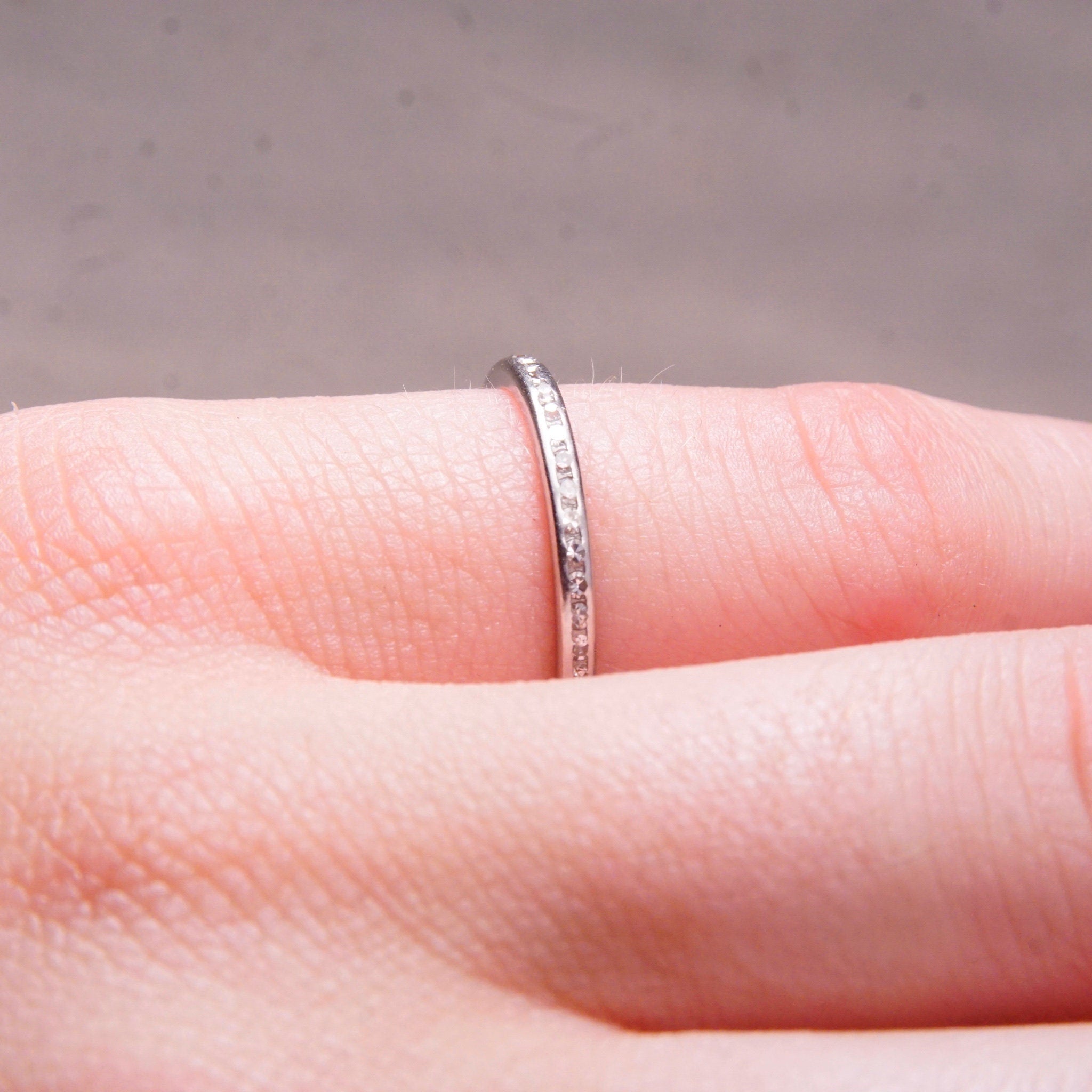 Vintage 18K White Gold Diamond Eternity Ring, 2mm Diamond Pave Band Ring, Minimalist Wedding Band, Petite/Thin Gold Ring, Size 6 3/4 US