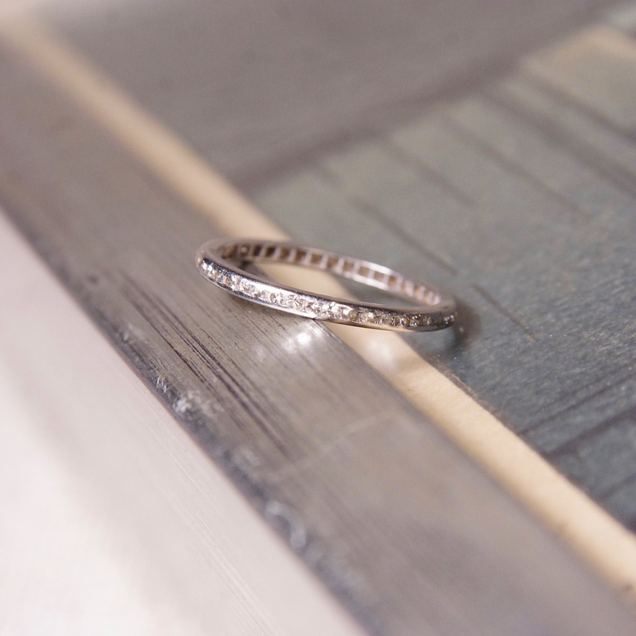Vintage 18K White Gold Diamond Eternity Ring, 2mm Diamond Pave Band Ring, Minimalist Wedding Band, Petite/Thin Gold Ring, Size 6 3/4 US