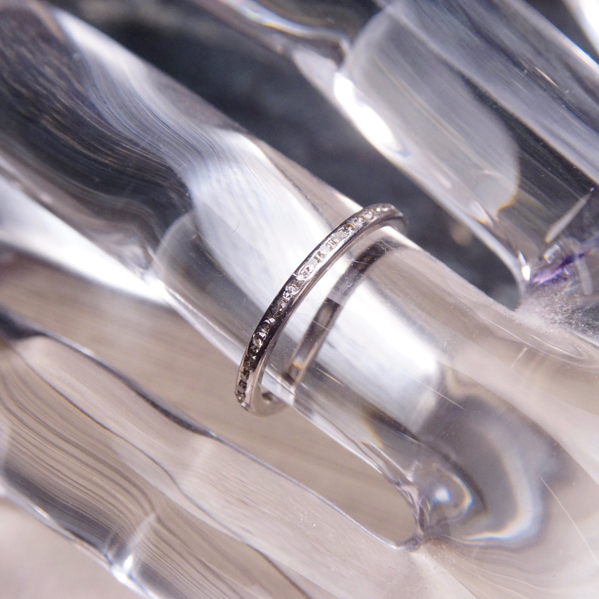 Vintage 18K White Gold Diamond Eternity Ring, 2mm Diamond Pave Band Ring, Minimalist Wedding Band, Petite/Thin Gold Ring, Size 6 3/4 US