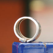 Vintage Hammered Sterling Silver Inlaid Gemstone Ring, Marbled Blue Stone, Textured Silver Cuff Ring, Adjustable, 925 Jewelry