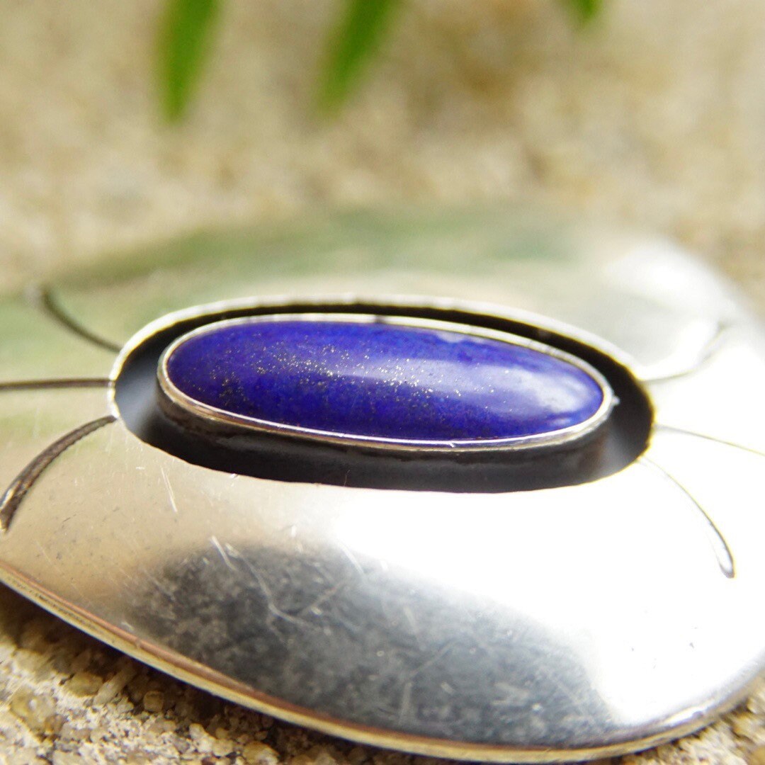 Vintage Signed Sterling Silver Lapis Lazuli Pendant, Unique Teardrop Pendant, Dark Blue Gemstone, 925 Jewelry, 2 Long