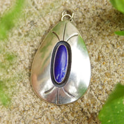Vintage Signed Sterling Silver Lapis Lazuli Pendant, Unique Teardrop Pendant, Dark Blue Gemstone, 925 Jewelry, 2 Long