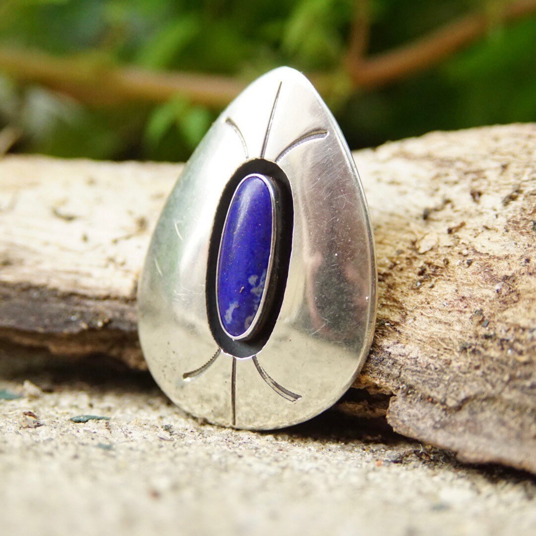 Vintage Signed Sterling Silver Lapis Lazuli Pendant, Unique Teardrop Pendant, Dark Blue Gemstone, 925 Jewelry, 2 Long