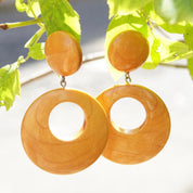Vintage Mod Wooden Hoop Earrings, Dangle Stud Earrings, 1960's Style, Gogo Dancer, Natural Wood Earrings, Statement Piece, 2 1/2" Long
