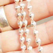 Vintage Italian Sterling Silver Spiral Herringbone Chain, 4 mm, Shiny Silver Chain, Unisex Necklace, 925 Italy GM, 29.5" Long