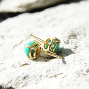 Vintage 14K Gold Turquoise Post Earrings, Yellow Gold, Prong Set Turquoise Stone, Small Oval Stud Earrings, Gemstone Jewelry, 8mm x 6mm