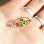Vintage 10K Enamel Seed Pearl Flower Brooch Pin, Antique Gold Pin, Art Nouveau, Green Enamel 4-Leaf Clover, Tiny Pearl, 1 1/8" Long