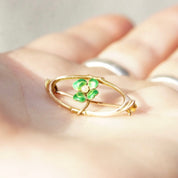 Vintage 10K Enamel Seed Pearl Flower Brooch Pin, Antique Gold Pin, Art Nouveau, Green Enamel 4-Leaf Clover, Tiny Pearl, 1 1/8" Long
