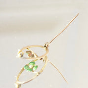 Vintage 10K Enamel Seed Pearl Flower Brooch Pin, Antique Gold Pin, Art Nouveau, Green Enamel 4-Leaf Clover, Tiny Pearl, 1 1/8" Long