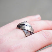 Vintage Oxidized Sterling Silver Ring, Modernist Silver Ring With Woven Design, Textured Silver Cut Out Ring, S925 Jewelry, Size 7 1/2 US