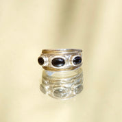 Vintage Charles Kyprell Modernist Sterling Silver Onyx Ring, 3-Stone Black Onyx Ring, Graduated Silver Ring With Raised Stones, 7 1/2 US