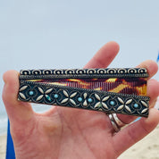 Antique Calico Comb In Silver & Turquoise Holder, Vintage Fine Tooth Comb, Ornate Silver Case With Bezel Set Turquoise Stones, Hair Compact