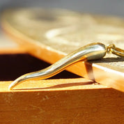 Vintage 14K Gold Italian Horn Pendant, Yellow Gold Cornicello , Good Luck Charm, Hollow Gold Italian Horn, Italian American, 2" L