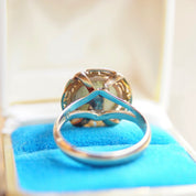 Vintage 14K Gold Jade Ring, Yellow Gold & Green Jade, Ornate Gold Setting, Marbled Gemstone, Size 7 3/4 US
