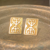 Vintage 14K Gold Earrings, Textured Gold Embossed Design, Greek Meander, Rectangular Earrings, Statement Piece, 7/8" Long