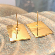 Vintage 14K Gold Earrings, Textured Gold Embossed Design, Greek Meander, Rectangular Earrings, Statement Piece, 7/8" Long