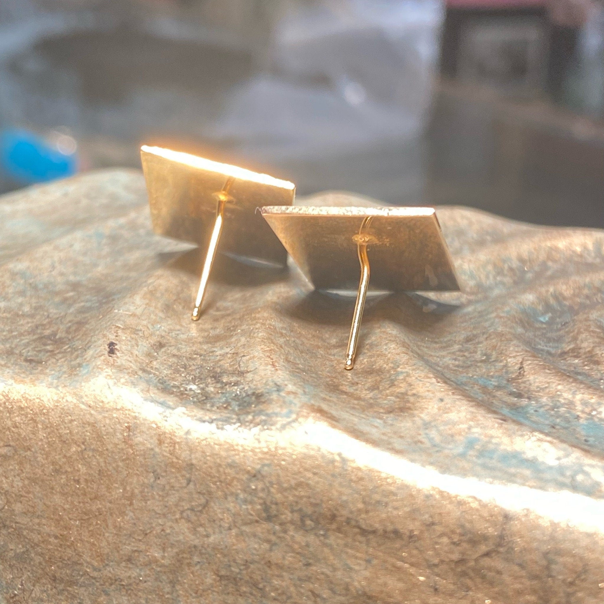Vintage 14K Gold Earrings, Textured Gold Embossed Design, Greek Meander, Rectangular Earrings, Statement Piece, 7/8" Long