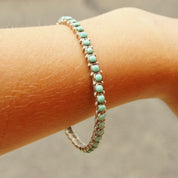 Vintage TAXCO 925 Snake Eye Turquoise Bangle, Sterling Silver, Turquoise Bead Bracelet, Hecho En Mexico, 8" Long