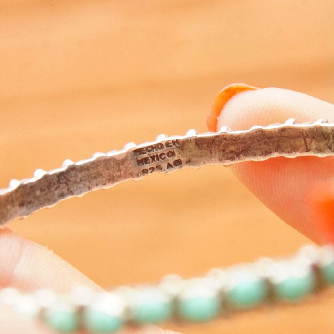 Vintage TAXCO 925 Snake Eye Turquoise Bangle, Sterling Silver, Turquoise Bead Bracelet, Hecho En Mexico, 8" Long
