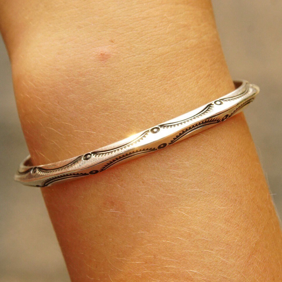 Vintage Signed Native American Hammered Sterling Silver Cuff Bracelet, Minimalist Silver Cuff, Handmade Navajo Jewelry, 5 1/4" Long