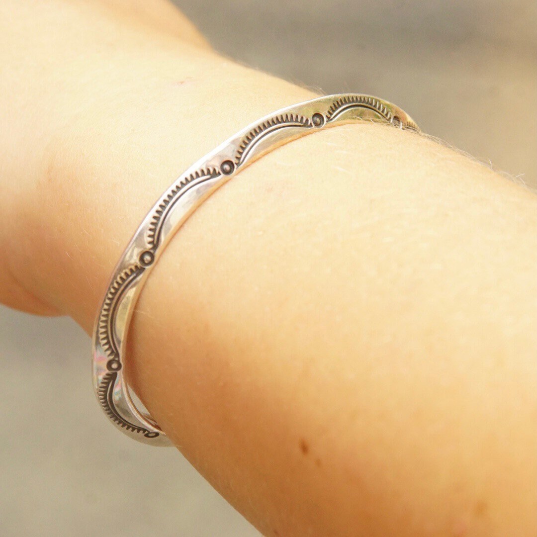 Vintage Signed Native American Hammered Sterling Silver Cuff Bracelet, Minimalist Silver Cuff, Handmade Navajo Jewelry, 5 1/4" Long