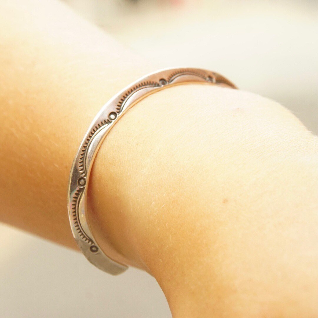 Vintage Signed Native American Hammered Sterling Silver Cuff Bracelet, Minimalist Silver Cuff, Handmade Navajo Jewelry, 5 1/4" Long