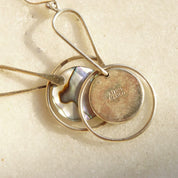 Vintage Modernist Sterling Silver & Abalone Dangle Earrings, Abstract Silver Earrings, Iridescent Shell Inlay, ATI925 Mexico, 2 5/8" Long