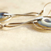 Vintage Modernist Sterling Silver & Abalone Dangle Earrings, Abstract Silver Earrings, Iridescent Shell Inlay, ATI925 Mexico, 2 5/8" Long