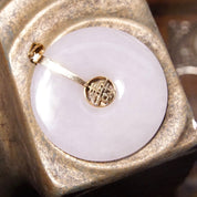 Vintage 14K Gold White Jade Disc Pendant, Chinese Symbol, Large White Nephrite Jade Stone, Gold Necklace Bail, 585 Jewelry