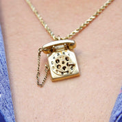 Vintage 14K Yellow Gold Rotary Phone Pendant, 3D Moveable Telephone Charm, Detachable Phone W/ Cord, Old School Phone Charm/Pendant, 585