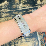 Vintage Italian Enamel Silver Buckle Bracelet, 1960's Gucci Style/Replication Red & Blue Enamel Link Bracelet, Modernist Jewelry, Adjustable