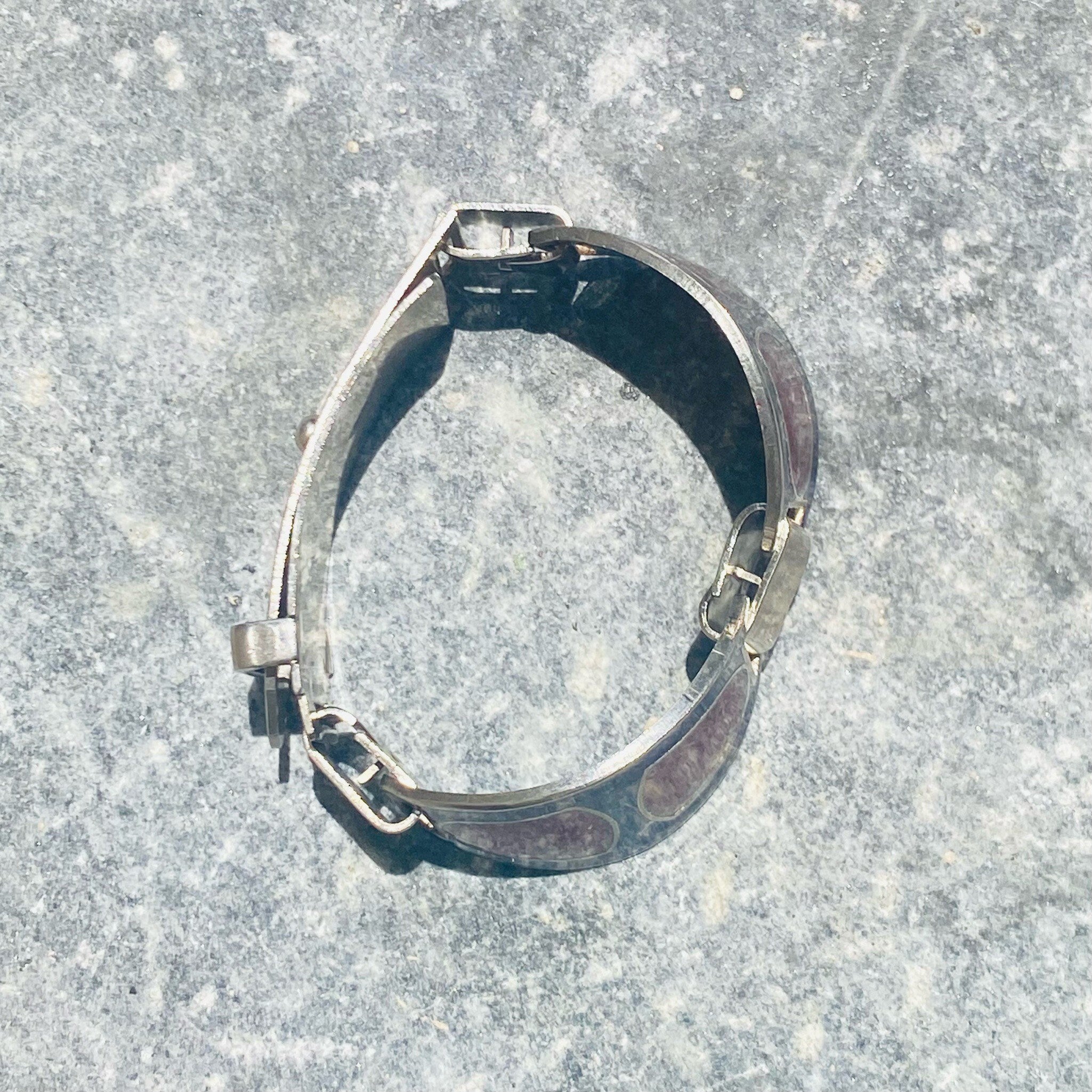 Vintage Italian Enamel Silver Buckle Bracelet, 1960's Gucci Style/Replication Red & Blue Enamel Link Bracelet, Modernist Jewelry, Adjustable