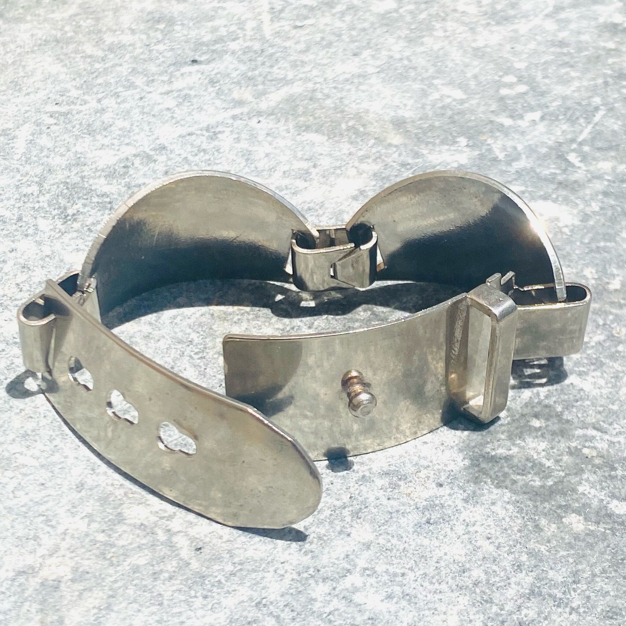 Vintage Italian Enamel Silver Buckle Bracelet, 1960's Gucci Style/Replication Red & Blue Enamel Link Bracelet, Modernist Jewelry, Adjustable