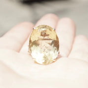 Vintage 14K Gold Citrine Cocktail Ring, Large Prong-Set Yellow Citrine Stone, Oval Cut, Woven Yellow Gold Band With Leaf Design, 6 1/4 US