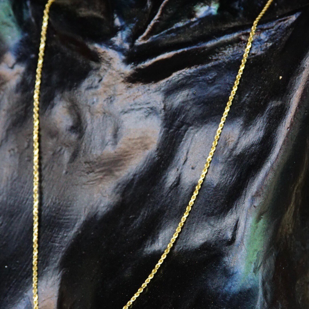Vintage 14k Gold Rope Chain Necklace, 2mm, Long Yellow Gold Necklace, Unisex Chain, 24" Long