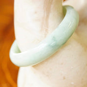 Vintage Mid Century Jade Bangle, 54g, Solid Jade Bangle Bracelet, Light Green Marbled Jade, 7" Long