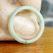 Vintage Mid Century Jade Bangle, 54g, Solid Jade Bangle Bracelet, Light Green Marbled Jade, 7" Long